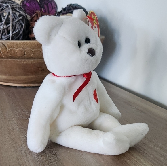 🧸❤️ TY Beanie Baby – "Valentino" the White Teddy Bear (1993) – Classic Vintage - Picture 2 of 12